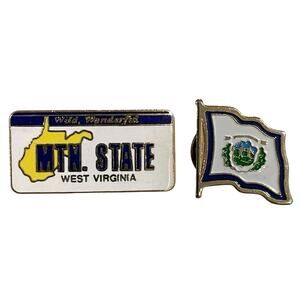 Lot of 2 West Virginia License Plate State Flag Lapel Pins United States USA